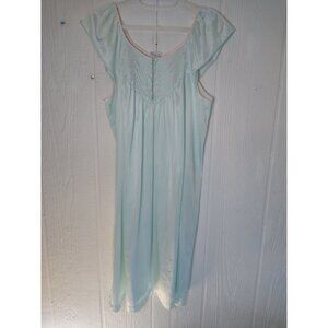 Vtg Vanity Fair Nightgown Women's L Blue Antron III Nylon Knee Length Embroidery